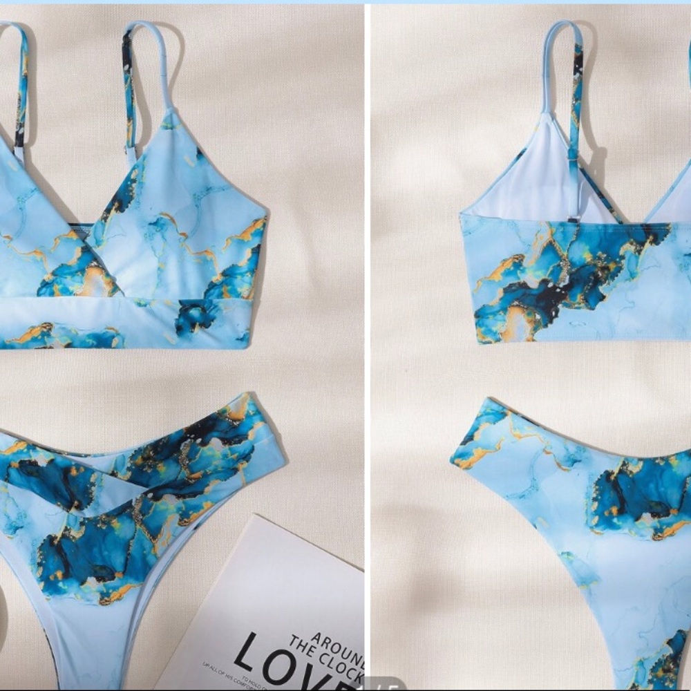 Blue and Gold Marble tie dye Bikini